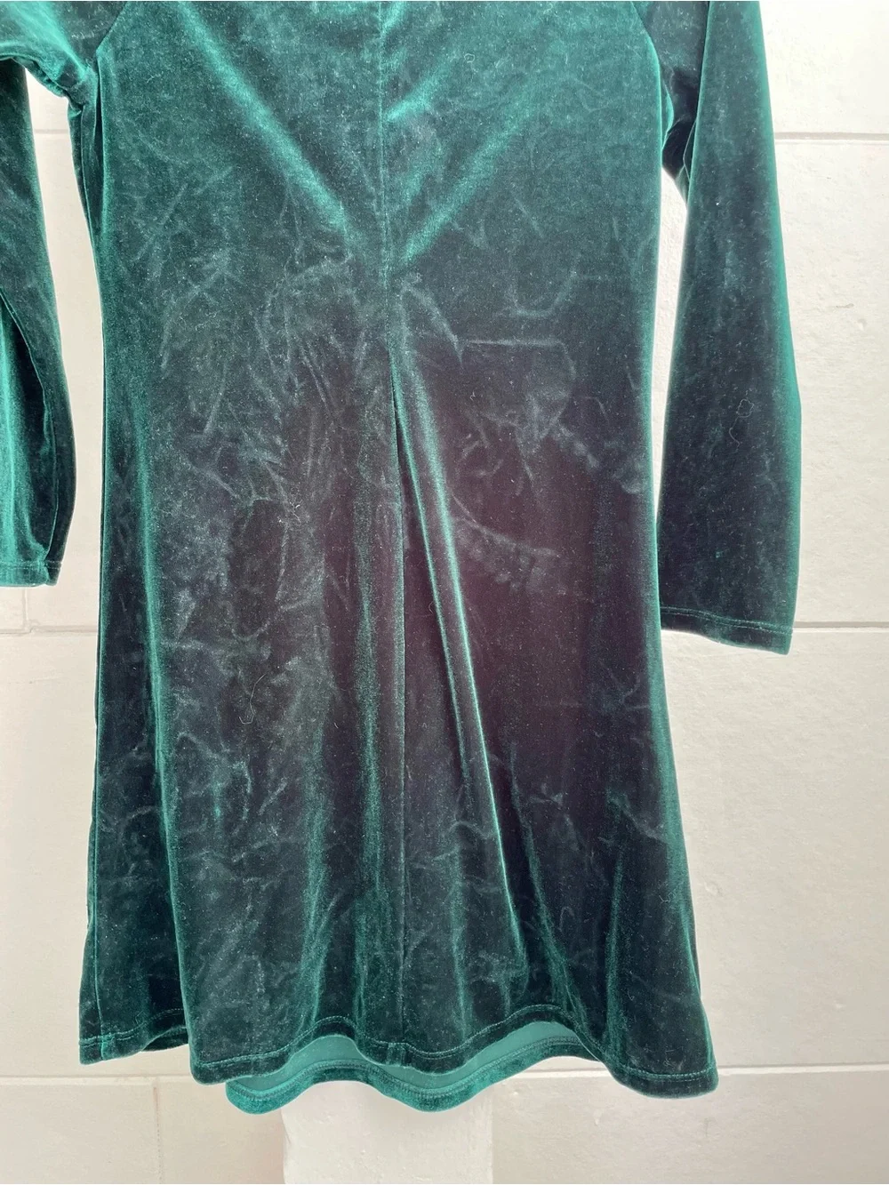 Emerald Green Velvet Long Sleeve Tunic Dress with Embroidered Hem